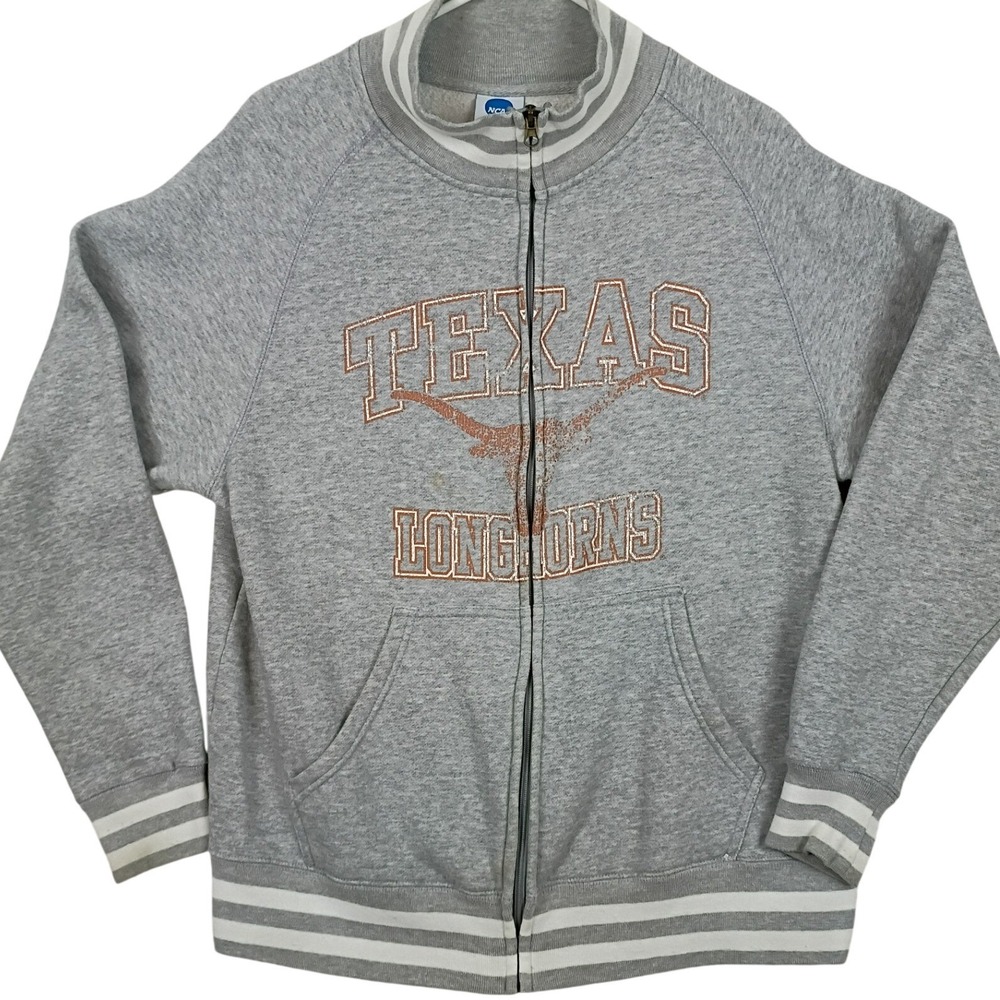 NCAA Sweatshirt Texas Longhorns‎ Mens Large Gray Full Zip Varsity Stressed Faded